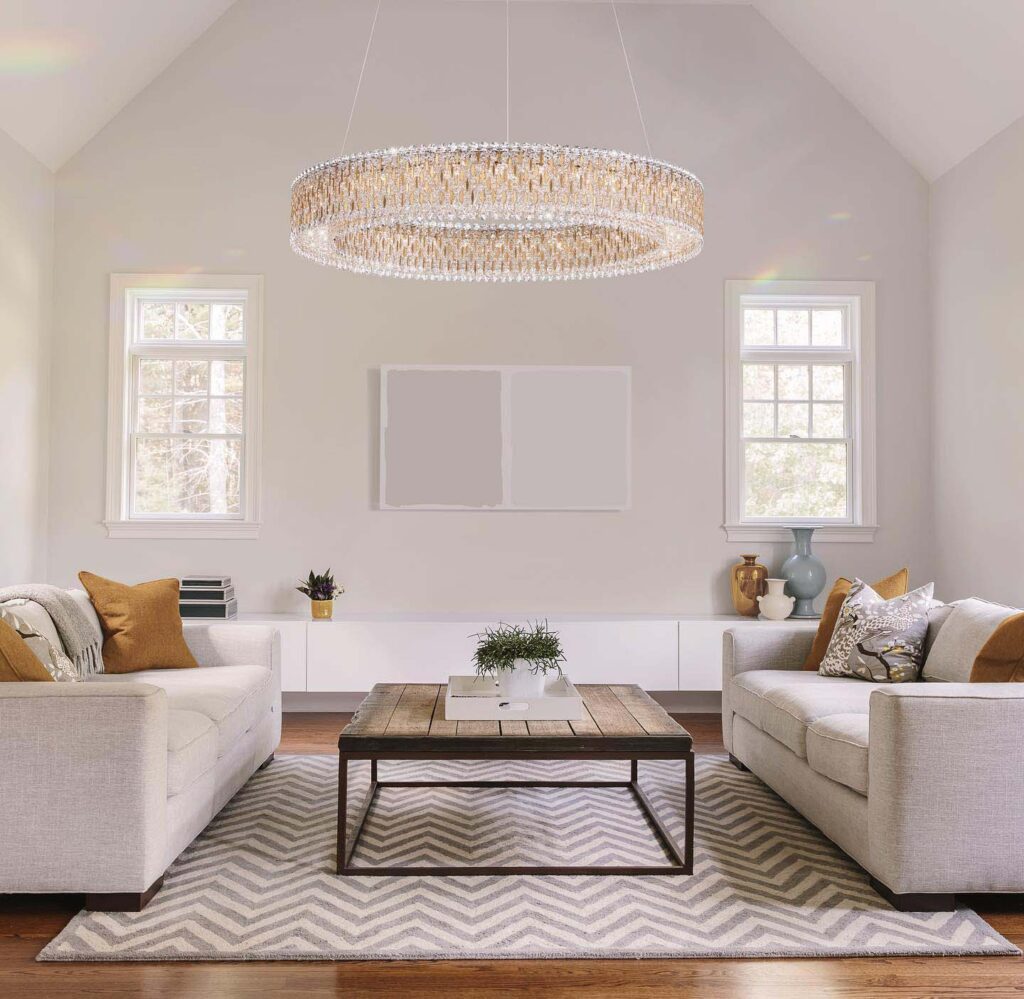 A large crystal circular chandelier