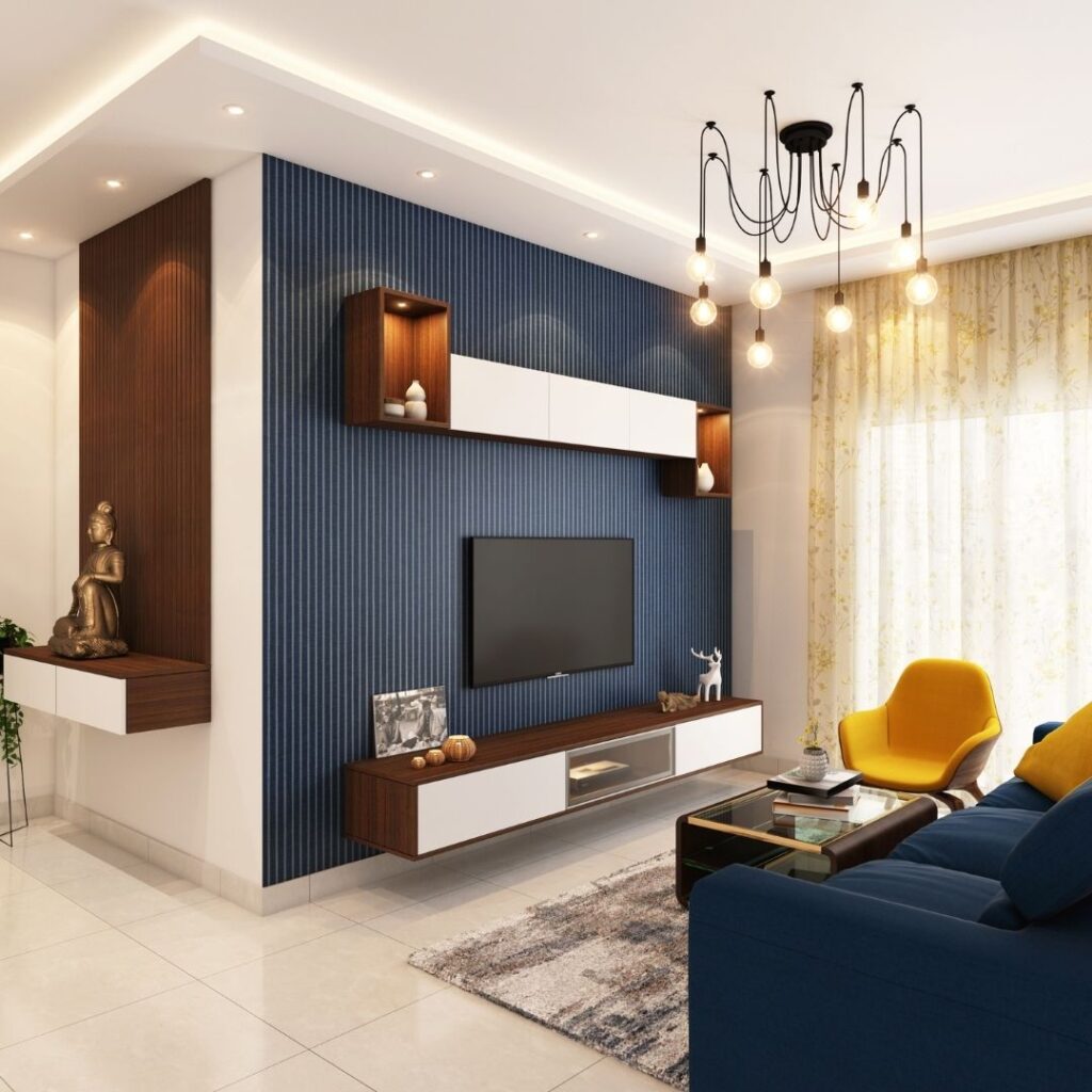 living room with chandelier