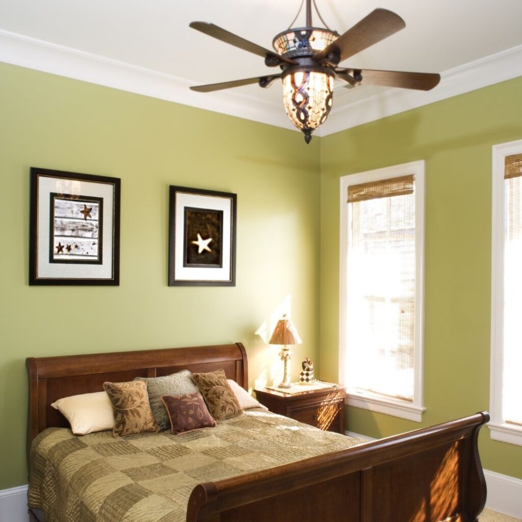 green room with ceiling fan